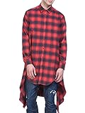 Coofandy Unisex Fashion Casual Long Sleeves Hipster Big-Tall Button up Plaid Shirt,Red,Small