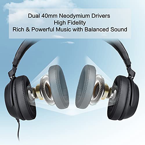 SIMOLIO Long Cord Headphones for TV and PC with Volume Control and Mic