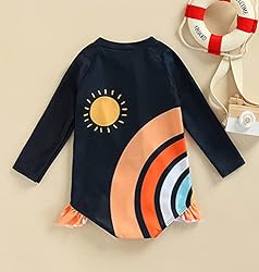 Little Girls Ruffled Rainbow Striped Bathing Suits