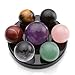 Top Plaza 7 Chakra Star Group Rock Healing Energy Gemstone Crystal Balls Statue Figurines Array on Obsidian Stand, for Chakra Healing, Devination, Home Decor(16 MM Balls Obsidian Stand)