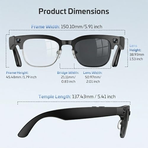 AI Smart Glasses with Camera,8MP 4K HD Camera Glasses,Supports AI Voice Control/Photo/Video/Audio Recording,Bluetooth Glasses with 133 Translations,IP67 Waterproof for Business,Outdoor,Men & Women
