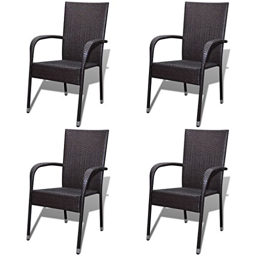 Festnight Outdoor Patio Garden Wicker Stacking Dining Chairs Set of 4,Poly Rattan