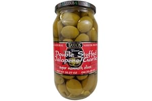 Tassos Double Stuffed Jalapeno-garlic Super Mammoth Greek Olives, 35.27 Oz (Pack of 6)