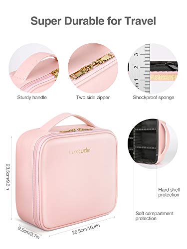 Luxtude Travel Makeup Bag Makeup Case Cosmetic bag, 2-Layer 10.4” Large PU Leather Make up bag, Portable Professional Makeup Train Case Cosmetic Artist Storage Organizer with Dividers for Women (Pink) 5 Luxtude Travel Makeup Bag Makeup Case Cosmetic bag, 2-Layer 10.4” Large PU Leather Make up bag, Portable Professional Makeup Train Case Cosmetic Artist Storage Organizer with Dividers for Women (Pink)