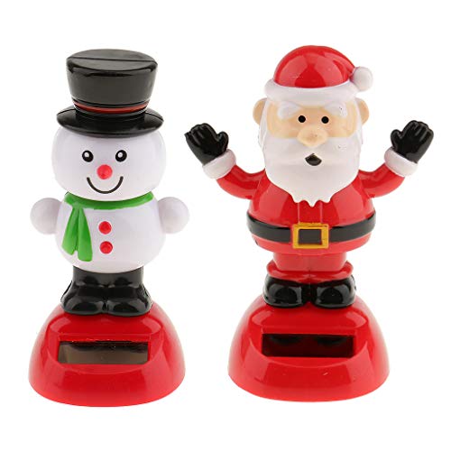 Fityle 2 Pieces Solar Powered Snowman & Santa Claus Figurines Kids Toys Dancing Swinging Bobble Model for Christmas Home Car Window Decoraion