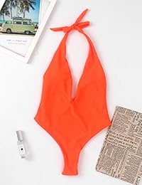 Trajes de baño de una pieza de cuello en V profundo traje de baño sólido traje de baño halter monokini para dama
