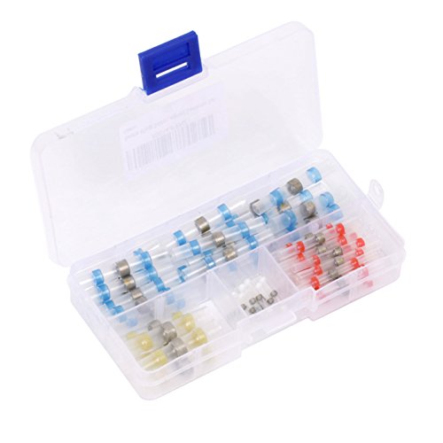 Ginsco 65pcs 4 Sizes Solder Seal Heat Shrink Wire Connector Kit Waterproof Connector Set with Case (25Red 25Blue 10White 5Yellow)