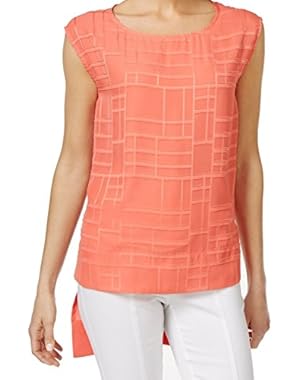 Calvin Klein Womens Large Textured Hi-Lo Hem Blouse Pink L