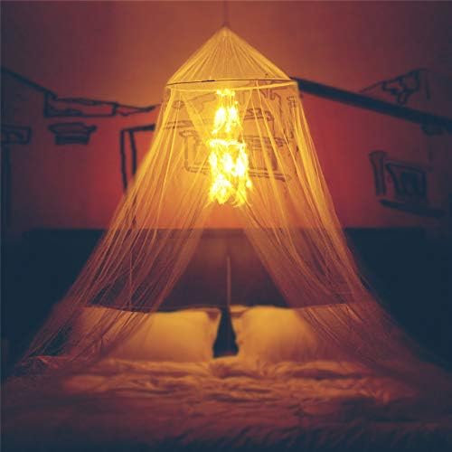 Mattress Cover with Double Circle White Feather Dream Catcher and 50 LED Fairy String Lights, Mosquito Web – Distinctive Model Dome Mattress Netting Cover Curtains Cover – Advised for Twin Full Queen King Mattress