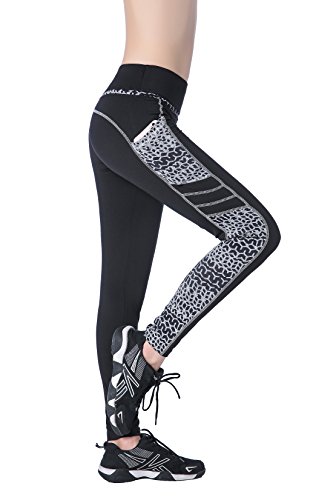 EAST HONG Women's Yoga Leggings Exercise Workout Pants Gym Tights (XL, Black/Print) (Best Exercise For 50 Year Old Woman)