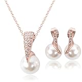 KAVANI Rose Gold Plated Elegant Pearl Pendant Necklace Earrings Set Jewelry Set for Women