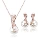 KAVANI Rose Gold Plated Elegant Pearl Pendant Necklace Earrings Set Jewelry Set for Women