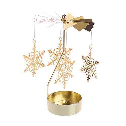 JK Home Spinning Tealight Candle Holder Lanterns Wedding Home Table Decoration Valentine's Day Gift S:Gold Snowflake