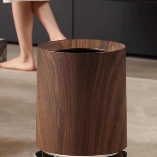 SLEEPHEAD®12LWood Grain Trash Can Waste Bin Open Top Without Lid Rubbish Bin Toilet Basket(walnut color)