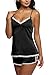 Ekouaer Silky Pajama Sets Womens Sexy Lingerie Satin Pajamas Cami Shorts Set Nightwear Black Small