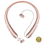 Bluenin BBH-919S Bluetooth Headphones Wireless Retractable Headset Neckband Stereo Earbuds in Ear Sweatproof Noise Cancelling Earphones with Mic (Rose Gold)