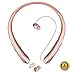 Bluenin BBH-919S Bluetooth Headphones Wireless Retractable Headset Neckband Stereo Earbuds in Ear Sweatproof Noise Cancelling Earphones with Mic (Rose Gold)