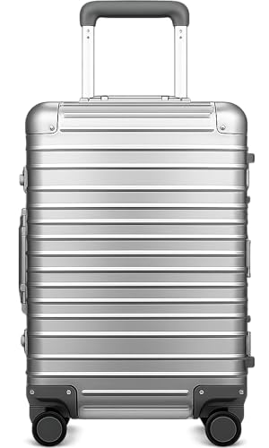LUGGEX All Aluminium Suitcase, Hand Luggage, Aluminium Suitcase Trolleys without Zip, Sturdy Hard Shell Case with 4 Double Spinner Wheels, TSA Combination Lock (Silver, 55 x 38 x 23 cm, 40 L)