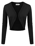JJ Perfection Women's Solid Woven Open Front Long Sleeve Cropped Cardigan