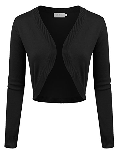 JJ Perfection Women's Cropped Open Front Long Sleeve Bolero Shrug Cardigan BLACK L