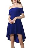 ChongXiao Womens Casual Flared Swing Off Shoulder Party Cocktail Formal Skater Dress (M, Blue)
