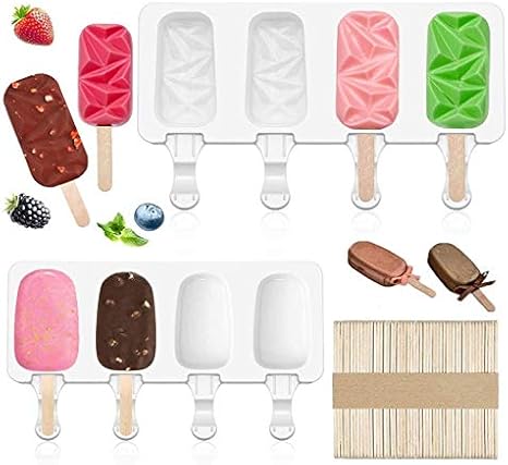 Amazon Yangyang アイスクリームメーカー アイスクリーム モールド パーティー 製氷皿 アイスポップモールド 4個取 Diyモールド 製氷ツール シリコン製 耐冷耐熱 棒50枚付き アイスキャンデー金型 製菓 冷凍トレイ 取出し簡単 大容量 飴 チョコレート型 オンライン通販