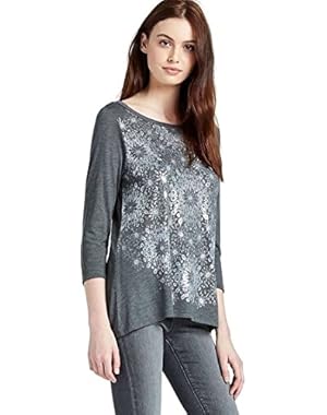 Women's - Gray & Silver Circle Burst 3/4 Sleeve Graphic Tee