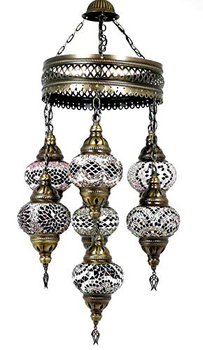 Turkish Mosaic Ceiling Chandelier Lamp Light Set Handmade 7 Ball