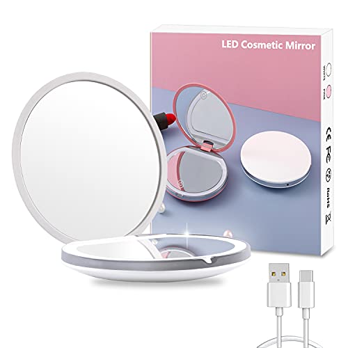 L8star Compact Magnifying Mirror, Makeup Vanity Hand Mirror with Lights