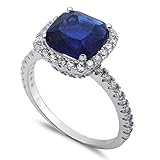 3CT Cushion Cut Simulated Blue Sapphire & Cz .925 Sterling Silver Ring Sizes 4-11
