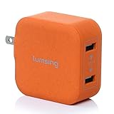 Lumsing Dual USB wall charger compact travel charging hub with Foldable Power Adapter for iPhone iPad Samsung Galaxy Smartphones Tablets(Orange)