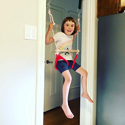 DreamGYM Doorway Swing for Kids Indoor Trapeze Bar and Red Gymnastic
