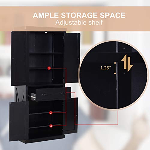 image for HOMCOM 6ft Wood Farmhouse Colonial Kitchen Pantry Cabinet, with Adjust