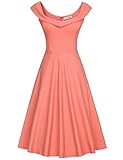 MUXXN Womens 1950s Scoop Neck Off Shoulder Cocktail Dress(S,Pure Peach)