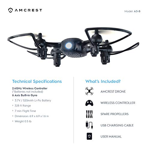 Amcrest Skylight MiniDrone w/LED Light, Training Drone for Kids & Beginners, RC Helicopter