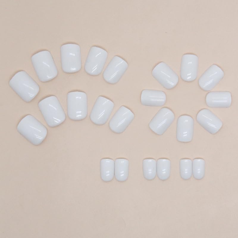 Press On Nails, Minimalist Design, Rounded Short - Square Press - On Nails for Women, Pure White Hue, Gel & Glue Included, 24 - Pcs Set with 12 Sizes - Image 7