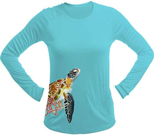 Sea Fear Women's 50+ UPF Long Sleeve Rash Guard Scuba Diving, Snorkeling, Sea Turtle