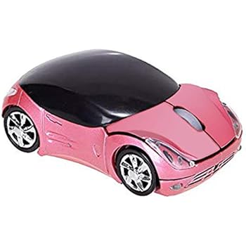 Usbkingdom 2.4GHz Wireless Mouse Cool 3D Sport Car Shape Ergonomic Optical Mice with USB Receiver for PC Laptop Computer Kids Girls Small Hands (Pink)