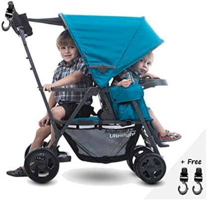 Premium ULTRALIGHT (21.8 lbs) Double Tandem Baby Strollers, Travel System Ready, Car Seat Adapter, Umbrella, For 2, With Infants, Toddlers And Kids, Latest Model, Turquoise Color + 2 Free Handy Hooks!