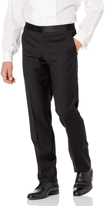 dress pants with line down the middle Neil Allyn Men's Flat Front Comfort Waist Satin Stripe Tuxedo Pants, 42 Black at Amazon Men's Clothing store