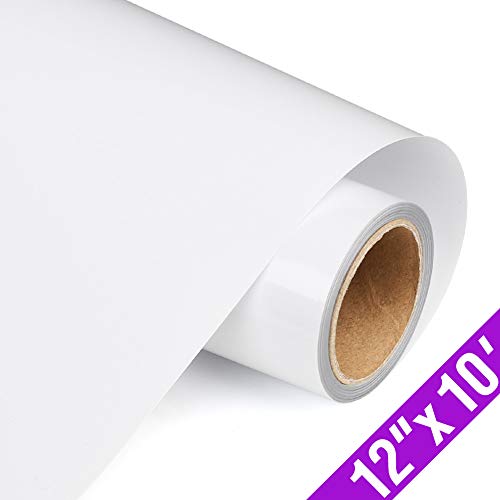 TransWonder Premium Heat Transfer Vinyl HTV Rolls for T Shirts 12in.x10ft., Iron on HTV Vinyl Compatible with Cameo Silhouette & Cricut (White)