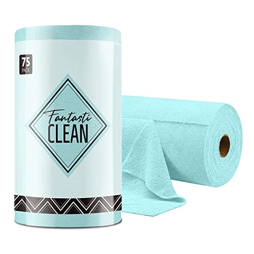 Fantasticlean Microfiber Cleaning Cloth Roll 75 Pack, Tear Away Towels
