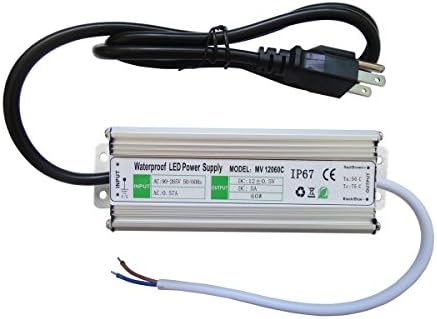 Leciel 60W LED Power Suppply Driver Transformer, Waterpoof 12 Volt DC Wide Voltage AC 90-265V with 3-Prong US Plug
