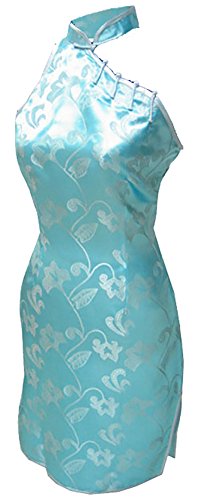 7Fairy Women's Light Blue Halter Floral Mini Chinese Dress Cheongsam