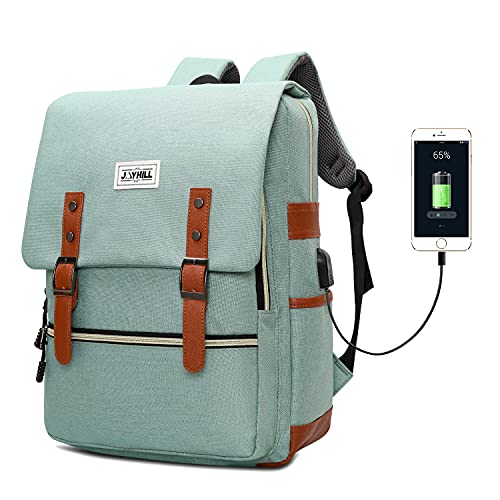 JOYHILL Slim Vintage Laptop Backpack with USB Charging Port, Unisex