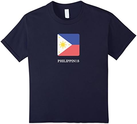 Kids Philippines National Flag T-shirt White Letter Filipino Flag 12 Navy