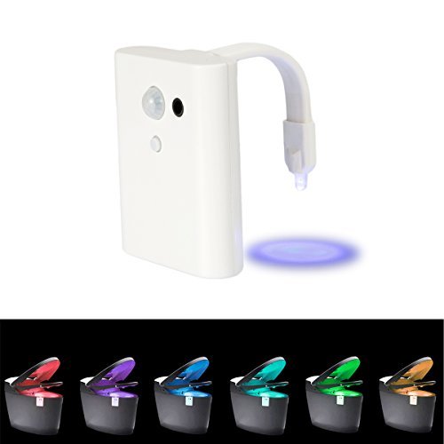 Top-spring Toilet Night Light-Light Sensitive Water Resitive Motion-Activated 7 Colors LED Toilet Seat Night Light, 5-stage Dimmer Toilet Bowl Light