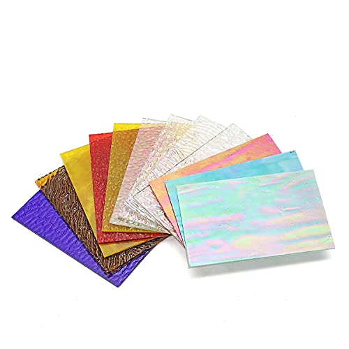 Lanyani 12 Sheets Iridescent Stained Glass Sheets Cathedral Art Glass Packs for Mosaic Work Crafts, Assorted Clear + Opaque + Clear Color
