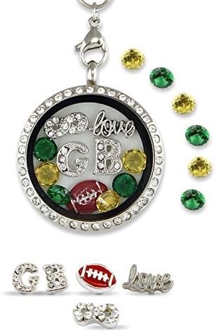 “Infinity Love Green Bay” Pro Football Floating Charm Living Memory Locket Magnetic Closure 30mm Stainless Steel Pendant Necklace