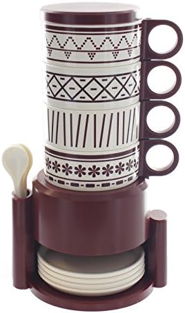 eSmart Southwestern Style Stackable 4pcs Mug Set for Coffee Tea (Brown Art Set)